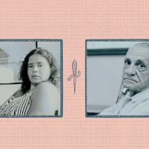 Arte de divulgação com retratos em preto e branco da professora Nilane Soares e do escritor João Cabral de Melo Neto, apresentados lado a lado em enquadramentos semelhantes, sobre fundo rosado com elementos gráficos que remetem à literatura nordestina.